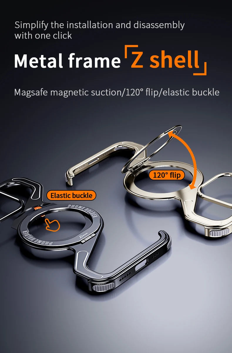 Shockproof Phone Case Z Shape Metal Frame for iPhone 16 Pro 15 14 13 Pro Max Plus Full Aluminium Alloy Magnetic Bracket Cases Caseverse