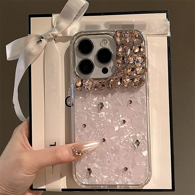 Bling Siliver Color Diamond Phone Cases For iPhone 16 15 Pro Max 12 13 14 Pro Max High-end Luxury Marble Protective Soft Cover - Caseverse