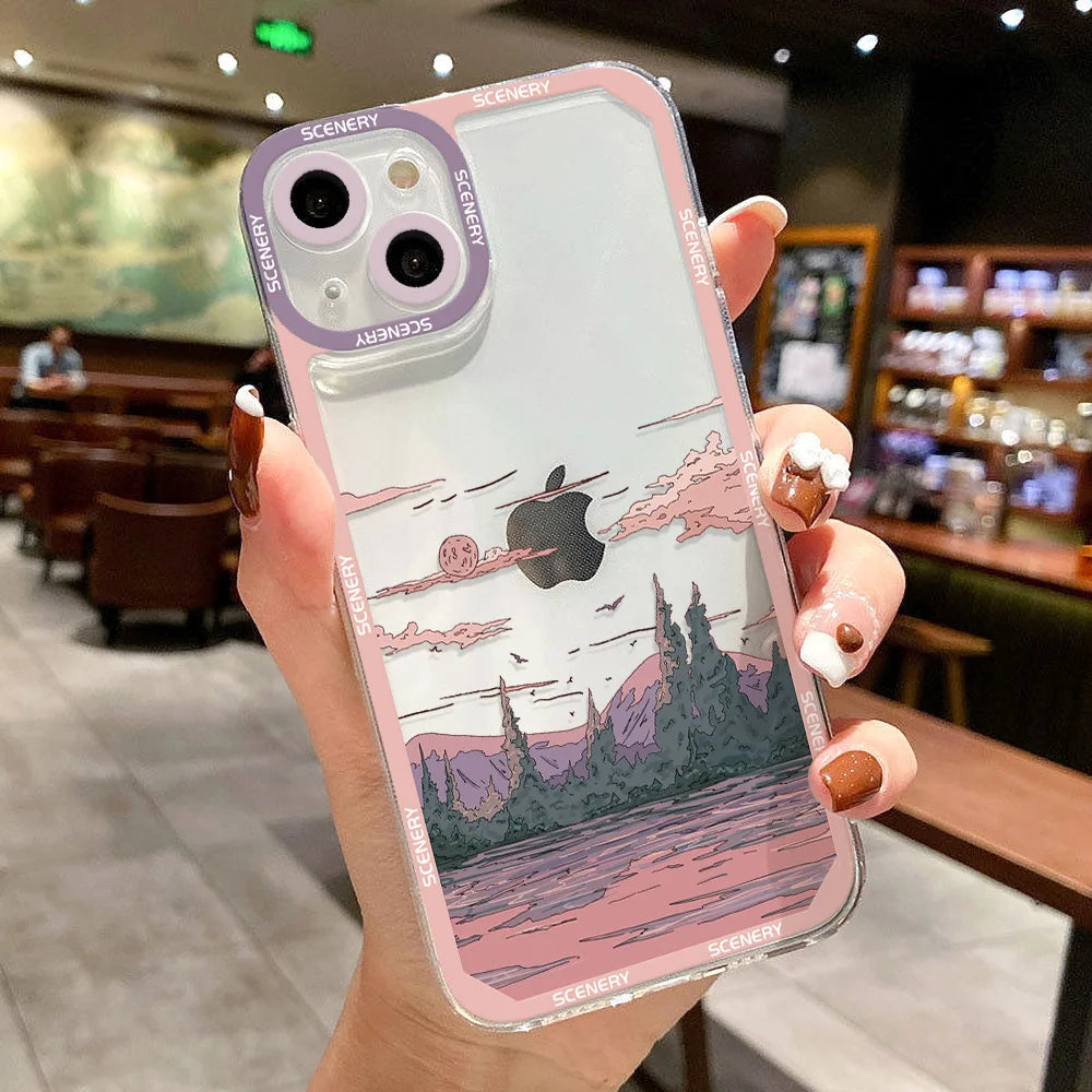 Scenery Sunset Phone Case For IPhone 11 14 12 13 Pro Max iphone11 14promax XR XS Max X 7 8 Plus SE 2020 Shockproof Clear Cover - Caseverse