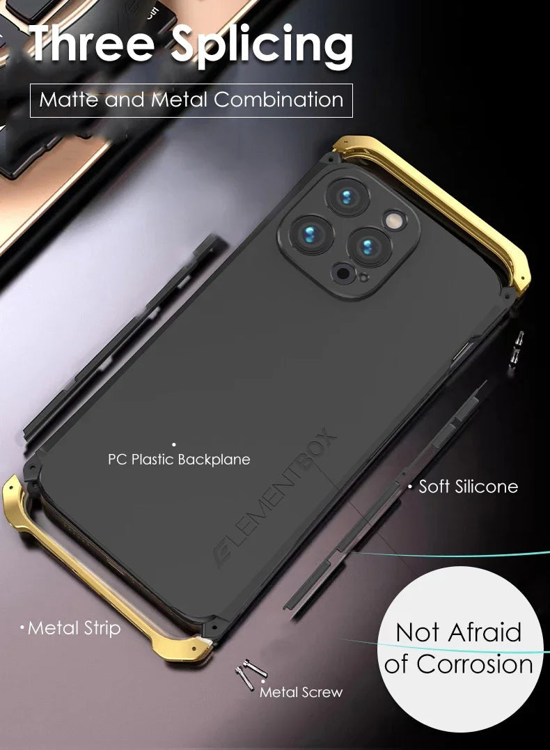 Metal Frame PC Phone Case for IPhone 13 12 14 15 Pro Max Aluminum Anti-collision Strip Silica Gel Back Cover for IPHON 15 Promax Caseverse