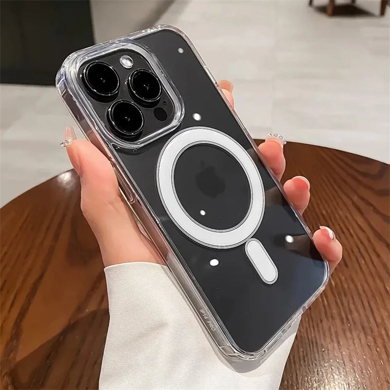 Original Clear For Magsafe Magnetic Wireless Charging Case For iPhone 15 14 13 12 Mini 11 Pro X XR XS Max 7 8 Plus Acrylic Cover - Caseverse