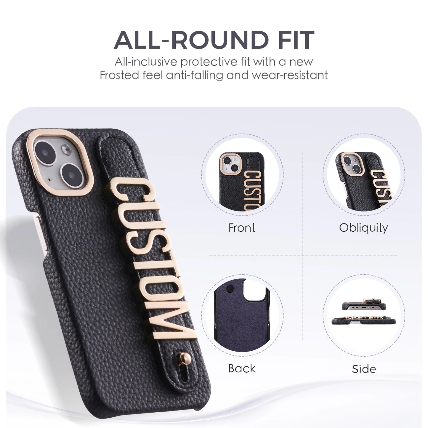 Leather Phone Case Custom Name Wristband Metal Gold Letters Personalized Cover for iPhone16 15 14 13 12 11ProMax 15 16plus Caseverse