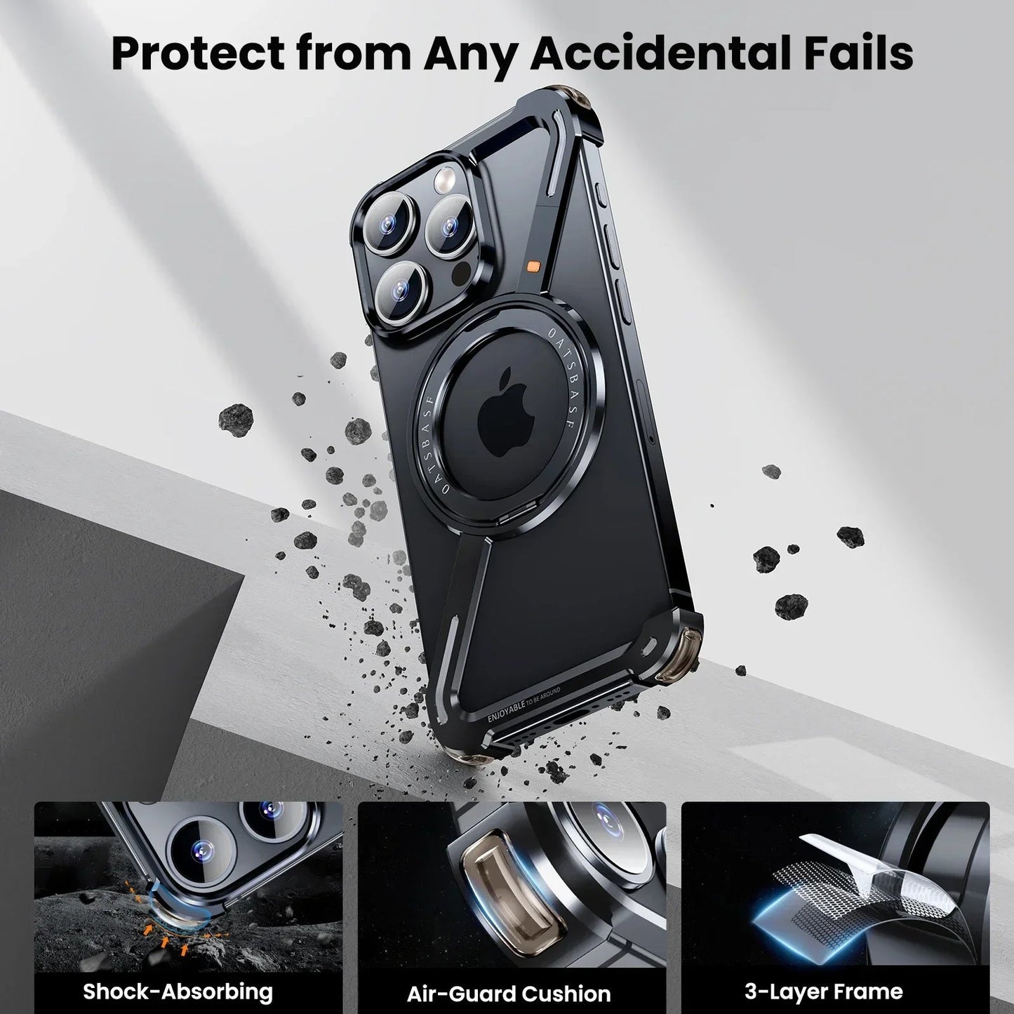 Oatsbasf Z Shape Metal Phone Case for iPhone15 /16 Pro Max Phone Protective Cover Shockproof Bumper w/360° Rotation Holder Caseverse