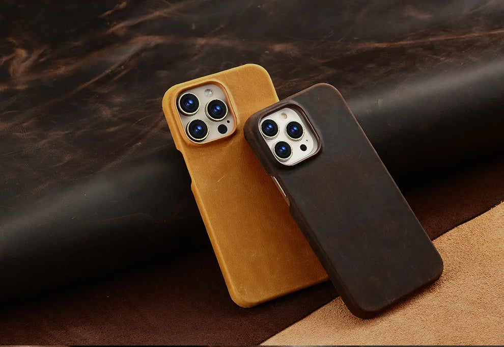 Retro Cowhide Phone Case for iPhone 16 15 13 14 Pro Max 16Pro 14Pro 15Pro Luxury Crazy Horse Genuine PULL-UP Leather Back Cover Caseverse