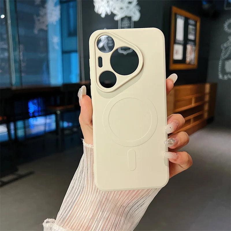 Silicone Magnetic Phone Case for Huawei Pura 70 Pro Plus Ultra Magsafe Wireless Charging Anti Drop Protective Cover Bumper - Caseverse