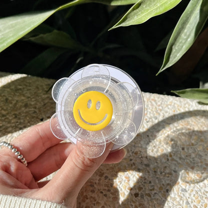 Universal Magnetic Holder Clear Glitter Smile Flower Phone Grip Tok Bracket Smart Tok For iPhone 15 14 Samsung Expanding Stand - Caseverse