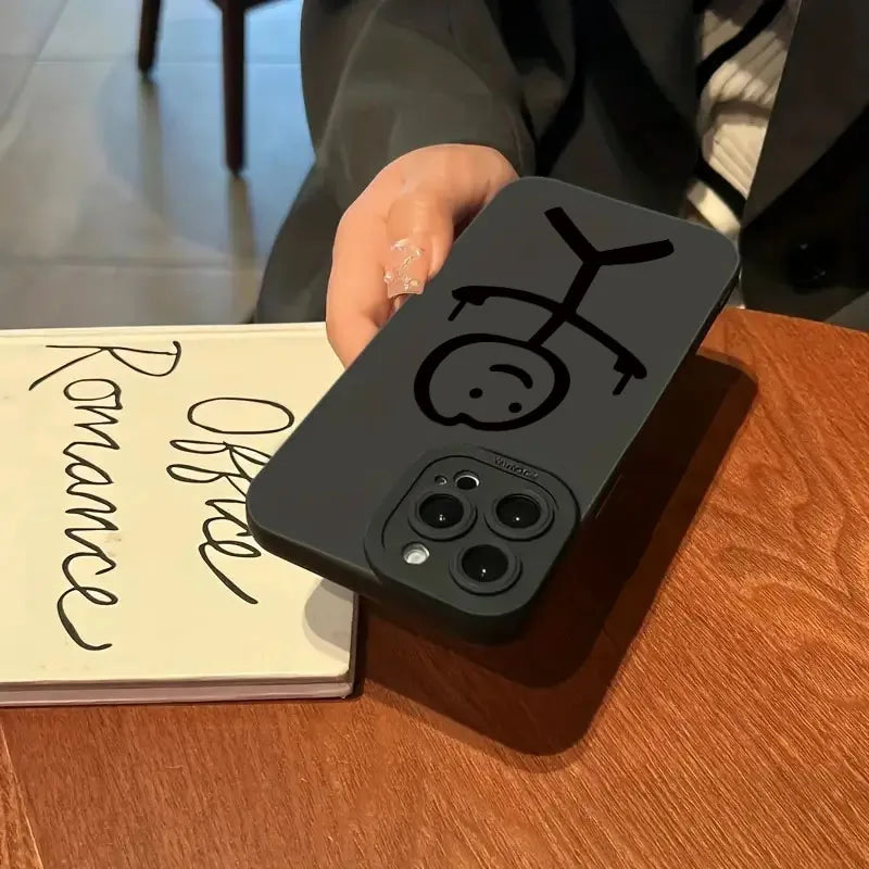 Cute Cartoon Matchman Matte Silicone Phone Case For iPhone 16 15 Soft Back Cover - Caseverse