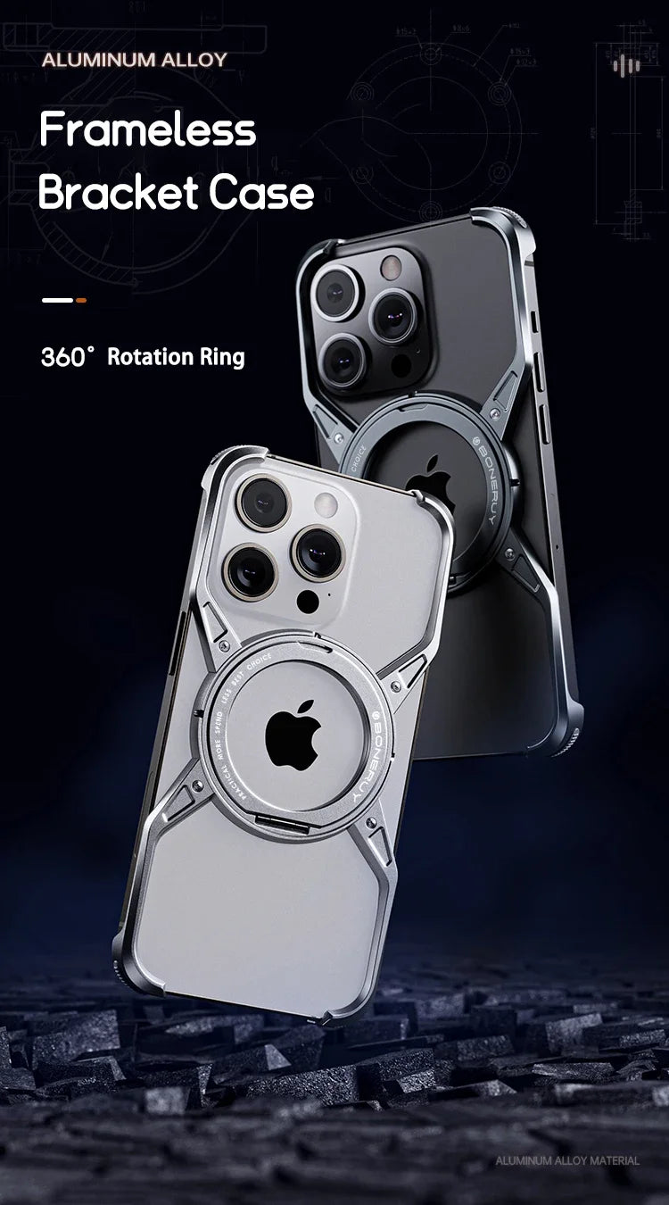 Metal Frameless Magsafe Magnetic Holder Phone Case For iPhone 16 15 14 13 Pro Max 16promax Aluminum Alloy Frame Shockproof Cover Caseverse