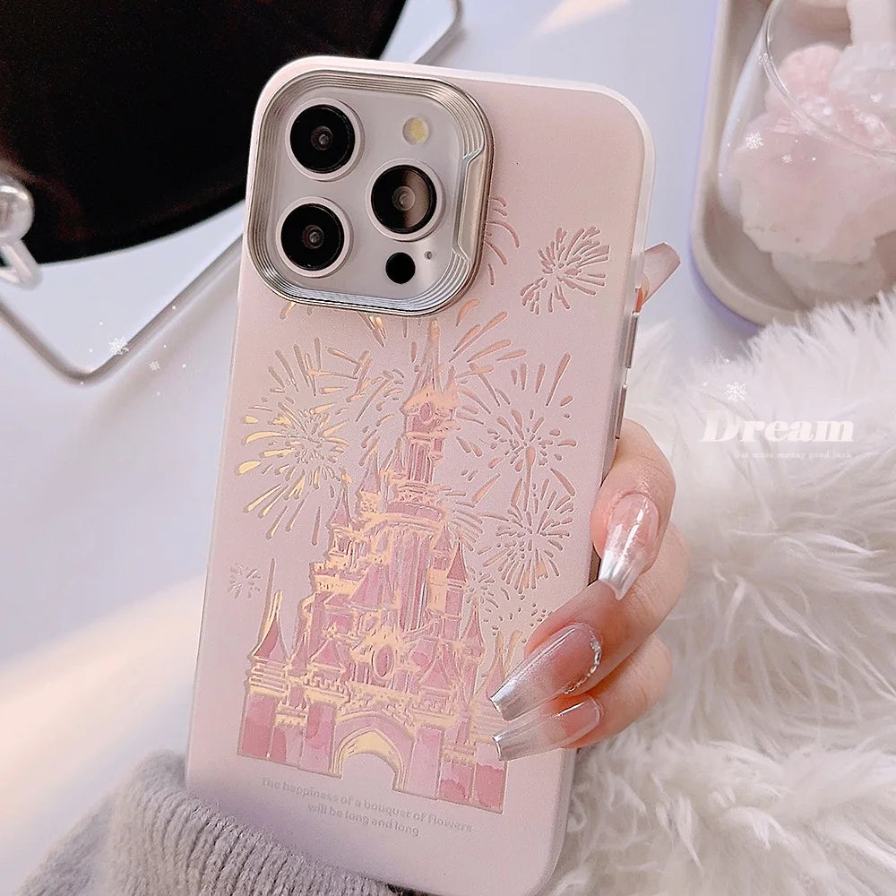 Pink Glitter Castle Phone Case with Lanyard for iPhone 15 14 13 12 Pro Max Plus Princess Fairytale Phone Case Cover Caseverse