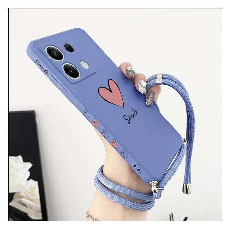 Note13 Big Red Heart Lanyard Silicone Phone Case For Xiaomi Redmi Note 13 13Pro Shatterproof Redmi Note 13ProPlus Back Cover - Caseverse