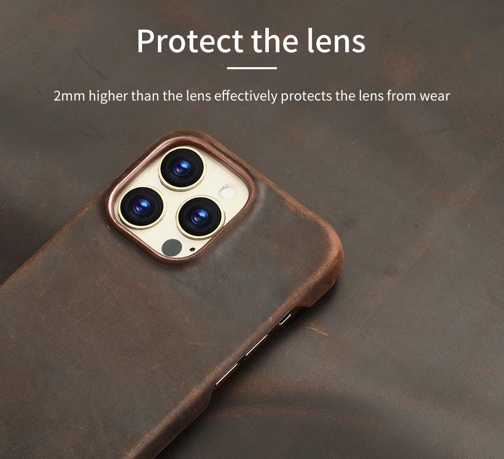 Retro Cowhide Phone Case for iPhone 16 15 13 14 Pro Max 16Pro 14Pro 15Pro Luxury Crazy Horse Genuine PULL-UP Leather Back Cover Caseverse