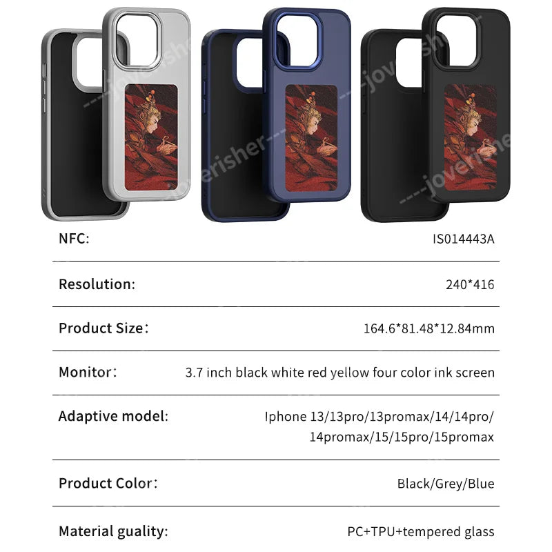 NFC DIY Picture Ink Phone Case for iPhone 16 15 14 13 Pro Max DIY Case Screen Phone Cover Cartoon Protection Funda Battery Free Caseverse