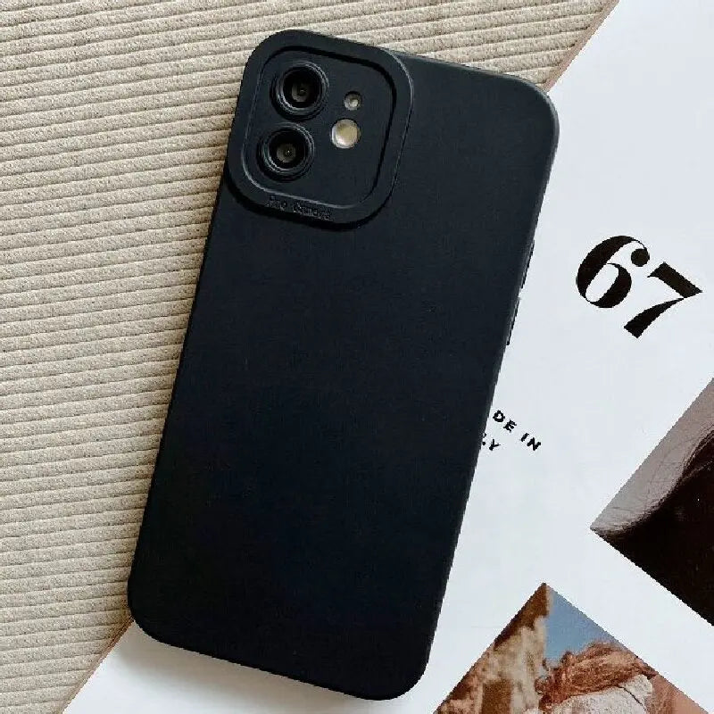Matte Simple Soft Silicone Phone Case for iPhone 16 15 14 13 12 11 Pro Max XS XR X 7 8 Plus SE Lens Protection Shockproof Cover - Caseverse