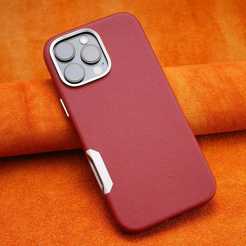 Metal Lens Protective MagSafe Phone Case For iPhone 16 Pro 16pro max 16plus Simple Solid Color Leather Wireless Charging Cover
