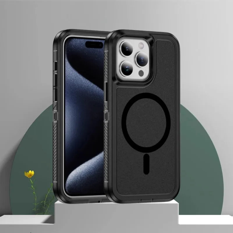 Matte Anti-slip Rugged Armor magnetic phone case for iPhone 15 14 13 12 11 Pro Max magsafe charging shockproof Hybrid hard cover - Caseverse