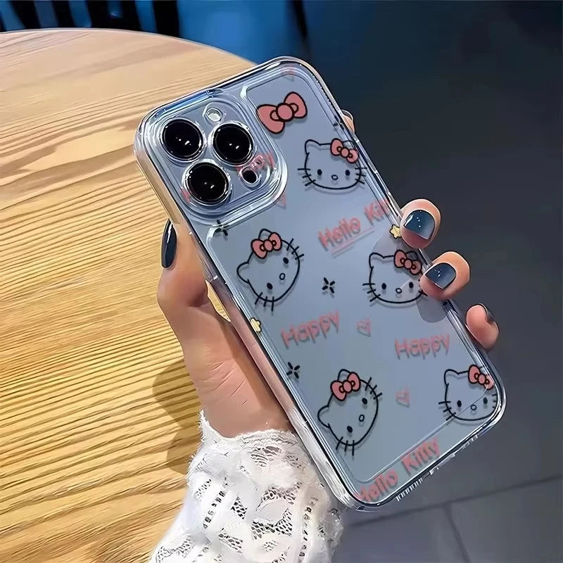 Sanrio Hello Kitty KT Head Bow Phone Case For iPhone 16 15 14 13 Pro Max 11 12 13 Pro X XR 7 8 Plus Cute Girl Y2K Creative Cover - Caseverse