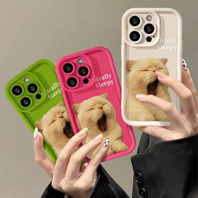 Candy Color Cute Cat Phone Case For iPhone 16, 15 Matte Shockproof Cover - Caseverse