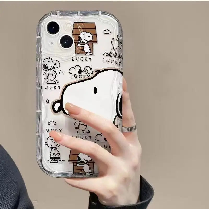 For iPhone 13 12 mini 11 14 15 Pro Max 7 8 Plus X XR XS SE 2020 Lucky Snoopy Phone Case Transparent Cover - Caseverse