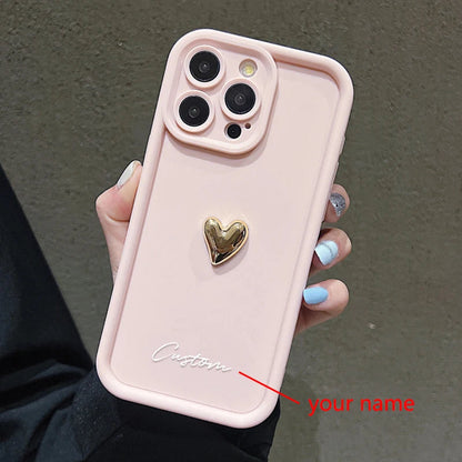 3D Gold Love Heart Personalized Custom Name Case For iPhone 16 15 14 13 12 11 Pro Max X XS XR 7 8 Plus Silicone Candy DIY Cover Caseverse
