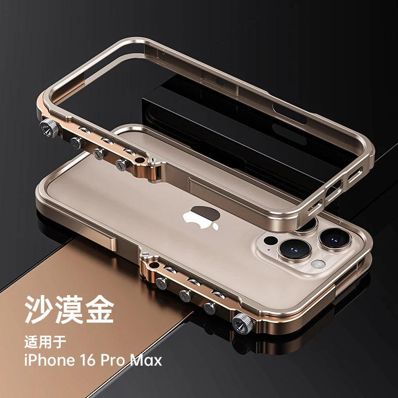 For iPhone 15 16 Pro Max Plus Metal Robotic Arm Phone Case Aluminum Alloy Frame Irregular Bumper Shockproof Protective Cover Caseverse