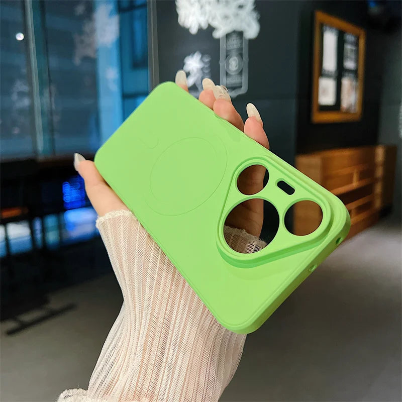 Silicone Magnetic Phone Case for Huawei Pura 70 Pro Plus Ultra Magsafe Wireless Charging Anti Drop Protective Cover Bumper - Caseverse