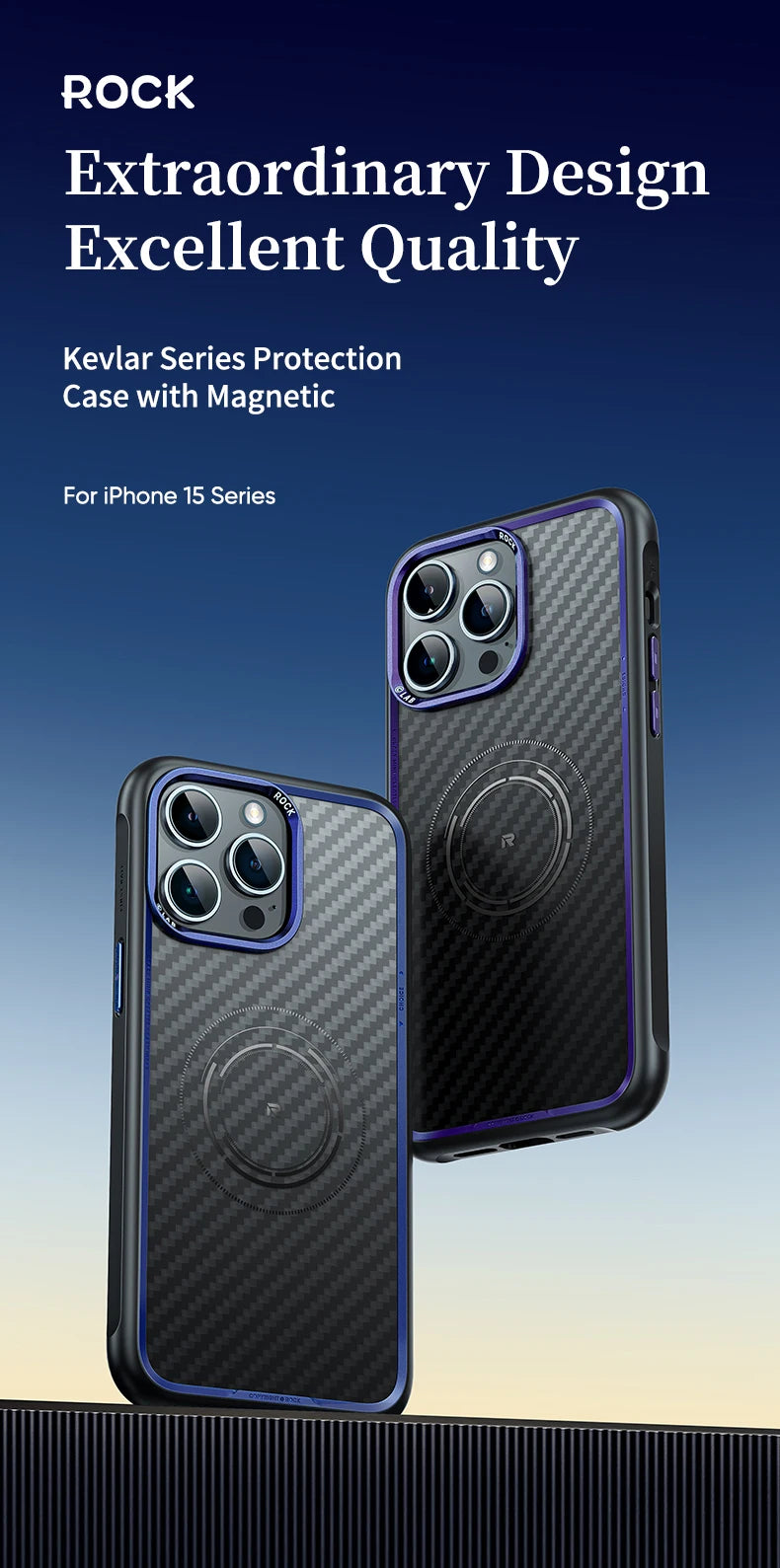 ROCK Kevlar Magnetic Case for iPhone 15 Pro Max Metal Lens Military Grade Shockproof Cover for iPhone 15 Compatible with MagSafe - Caseverse