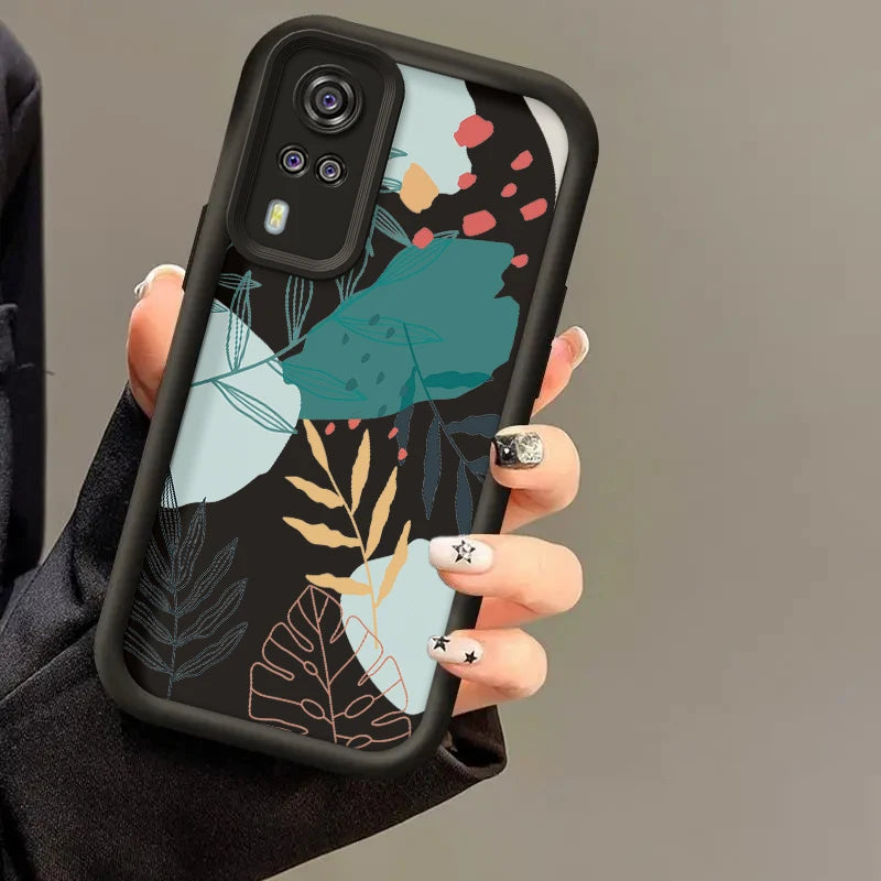 Luxury Fresh Green Leaf Painted Phone Case For Vivo Y33 Y51 Y51a Y31 2021 Y53s Silicone Anti Drop Soft Cover Funda - Caseverse