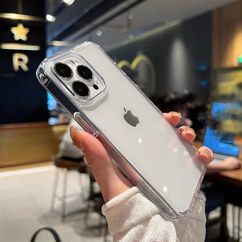 Luxury Transparent Soft Acrylic Phone Case For iPhone 16 15 14 13 12 11 Pro Max XS X XR 7 8 Plus Mini Shockproof Bumper Cover - Caseverse