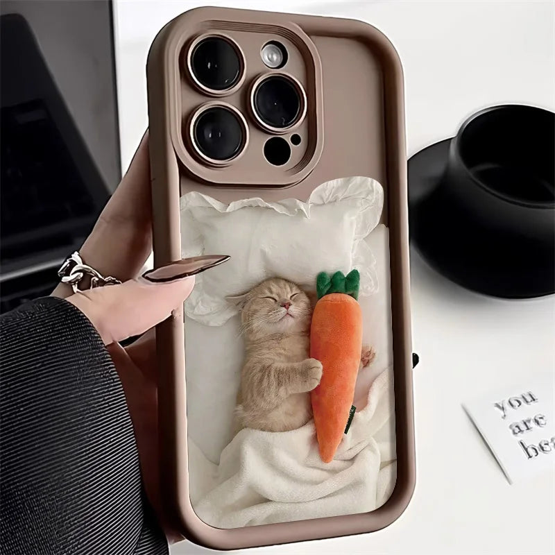 Candy Color Cute Cat Phone Case For iPhone 16, 15 Matte Shockproof Cover - Caseverse