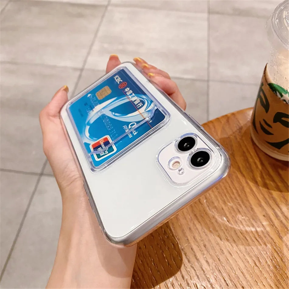 Clear Phone Case For iPhone 11 12 13 14 Pro Case for iphone X XS Max XR 7 8 Plus SE Cases Cover Soft Silicone Wallet Card Holder - Caseverse
