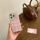Stylish Simple Electroplate Pink Plaid Pattern Solid Color Phone for iPhone 13 14 15 16 Pro Max Glossy Shockproof Phone Case