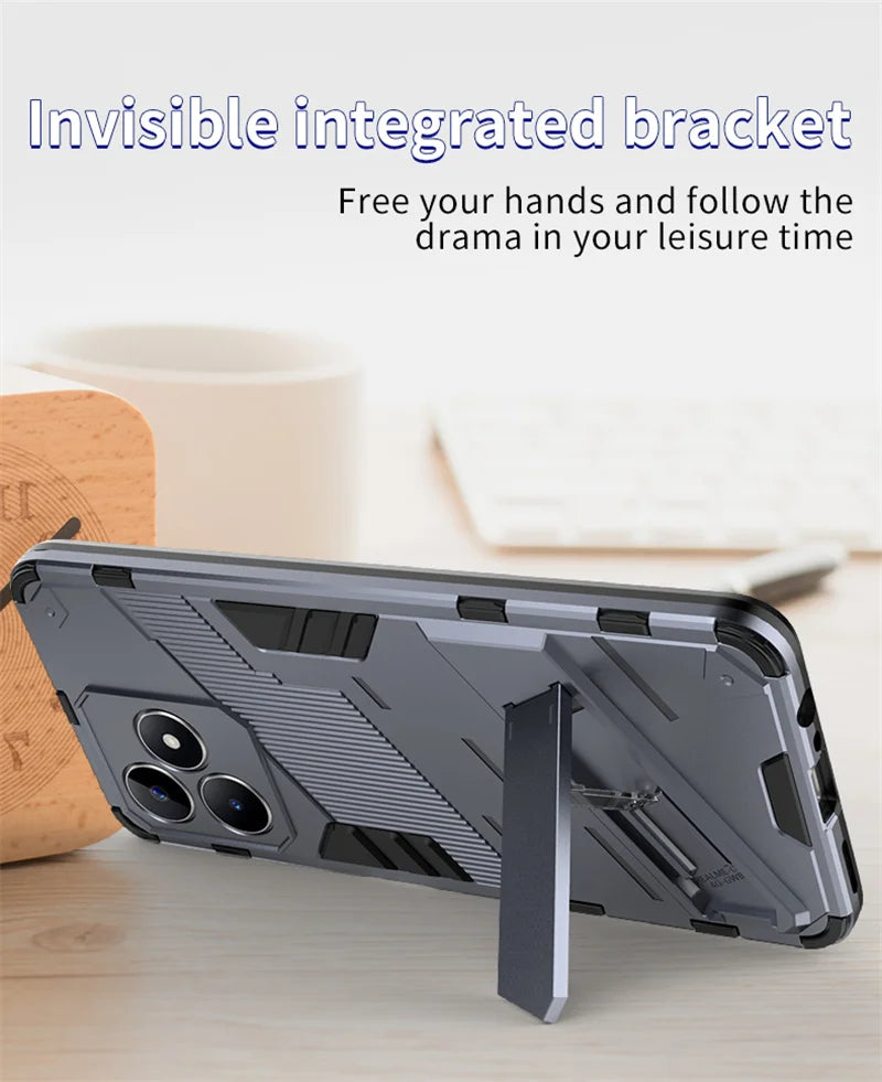 For Realmi C53 4G Case Shockproof Rugged Armor Phone Case For Realme C53 C 53 4G RMX3760 6.74" Magnetic Holder Stand Back Cover - Caseverse