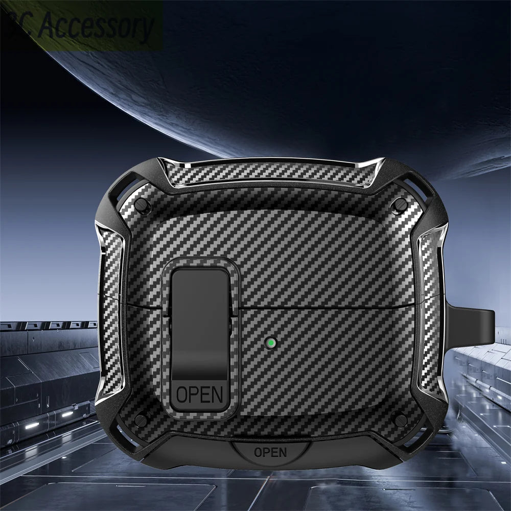 2025 New Phone Stand Case For Samsung Galaxy Buds 3 Pro Case With Secure Lock Clip & Cleaning kit Carbon Fiber Cover For Buds 3