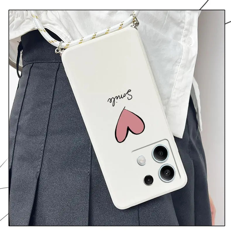 Note13 Big Red Heart Lanyard Silicone Phone Case For Xiaomi Redmi Note 13 13Pro Shatterproof Redmi Note 13ProPlus Back Cover - Caseverse