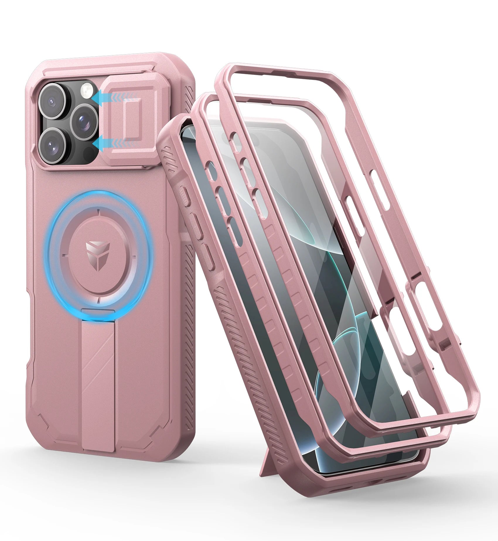 For iPhone 16 Pro Max Rugged Armor Shockproof Case with Built-in Sliding Camera Cover and Built-in Screen Protector Kickstand - Caseverse