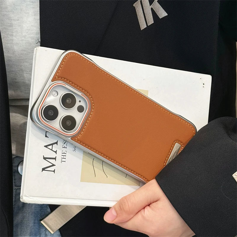 Phone Case Luxury Matte PU Leather Frameless For iPhone 16 15 14 13 12 Pro Max Plus Metal Lens Protection Shockproof Back Cover Caseverse