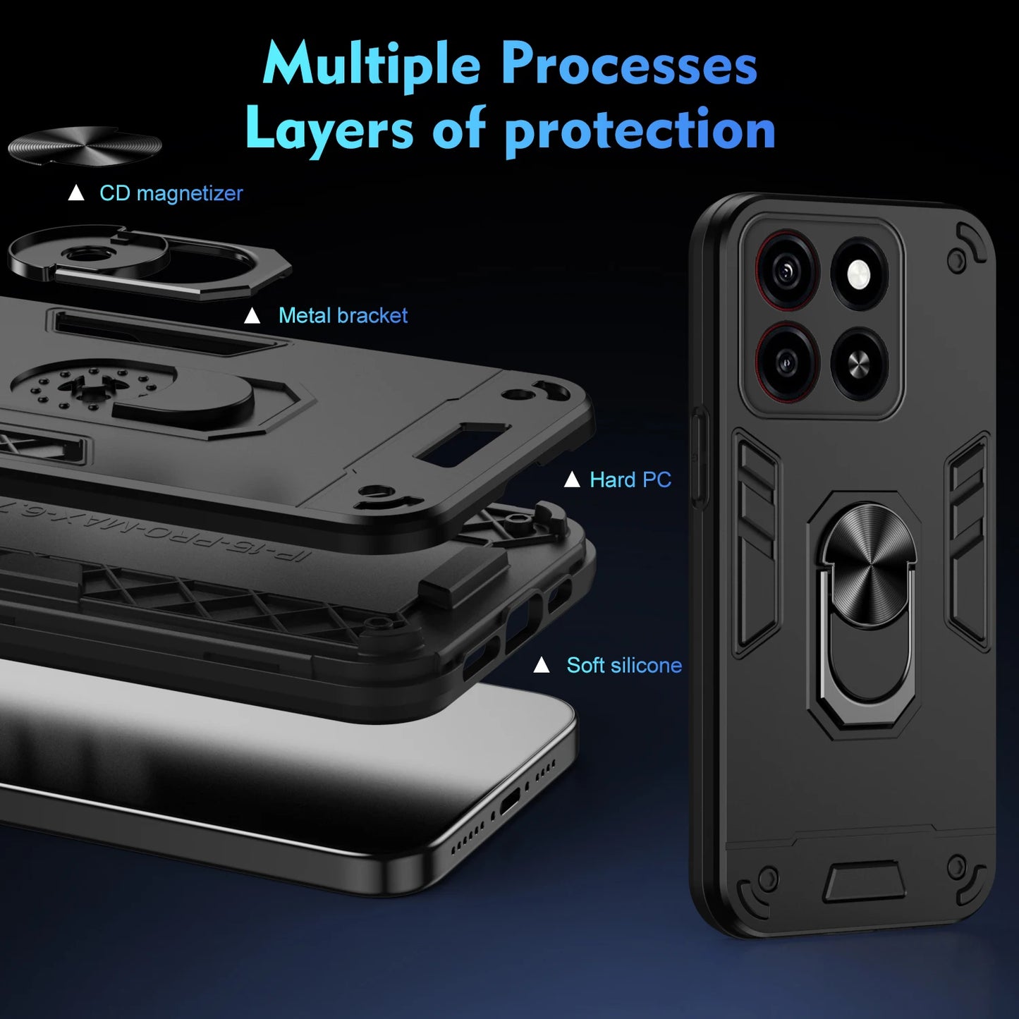 Military Grade Case for ZTE Blade A35 A55 A54 Protective Cover Shockproof Ring Stand Holder Fundas Coque - Caseverse