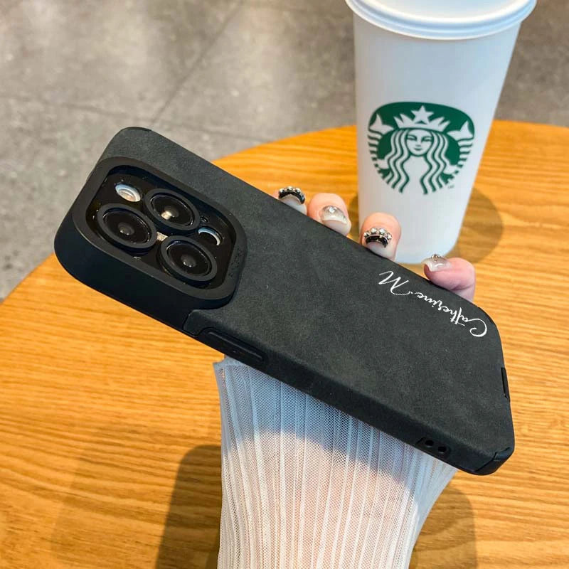 Personalized Luxury Leather Lambskin Shockproof Case For iPhone 16 15 14 13 12 11 Pro Max Customized Name DIY Cover 15 Pro Max Caseverse