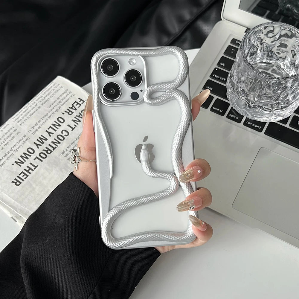 Cool 3D Snake Hollow Dissipate Heat Phone Case For iPhone 15 14 13 12 11 16 Pro Max Luxury Shockproof Soft Silicone Cover - Caseverse