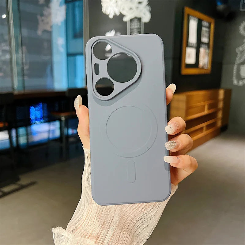 Silicone Magnetic Phone Case for Huawei Pura 70 Pro Plus Ultra Magsafe Wireless Charging Anti Drop Protective Cover Bumper - Caseverse