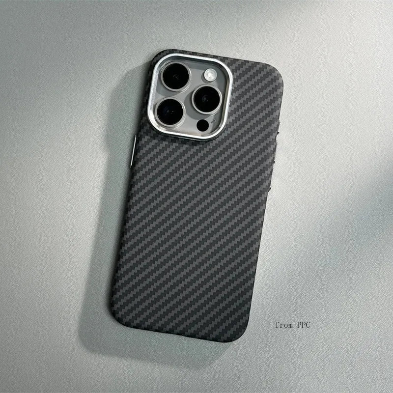 Carbon Fibre Magnetic Phone Case 16 Cover for iPhone 15 14 Pro Max Wireless Charging MagSafe Shell Alloy Camera Ring Armor Funda Caseverse