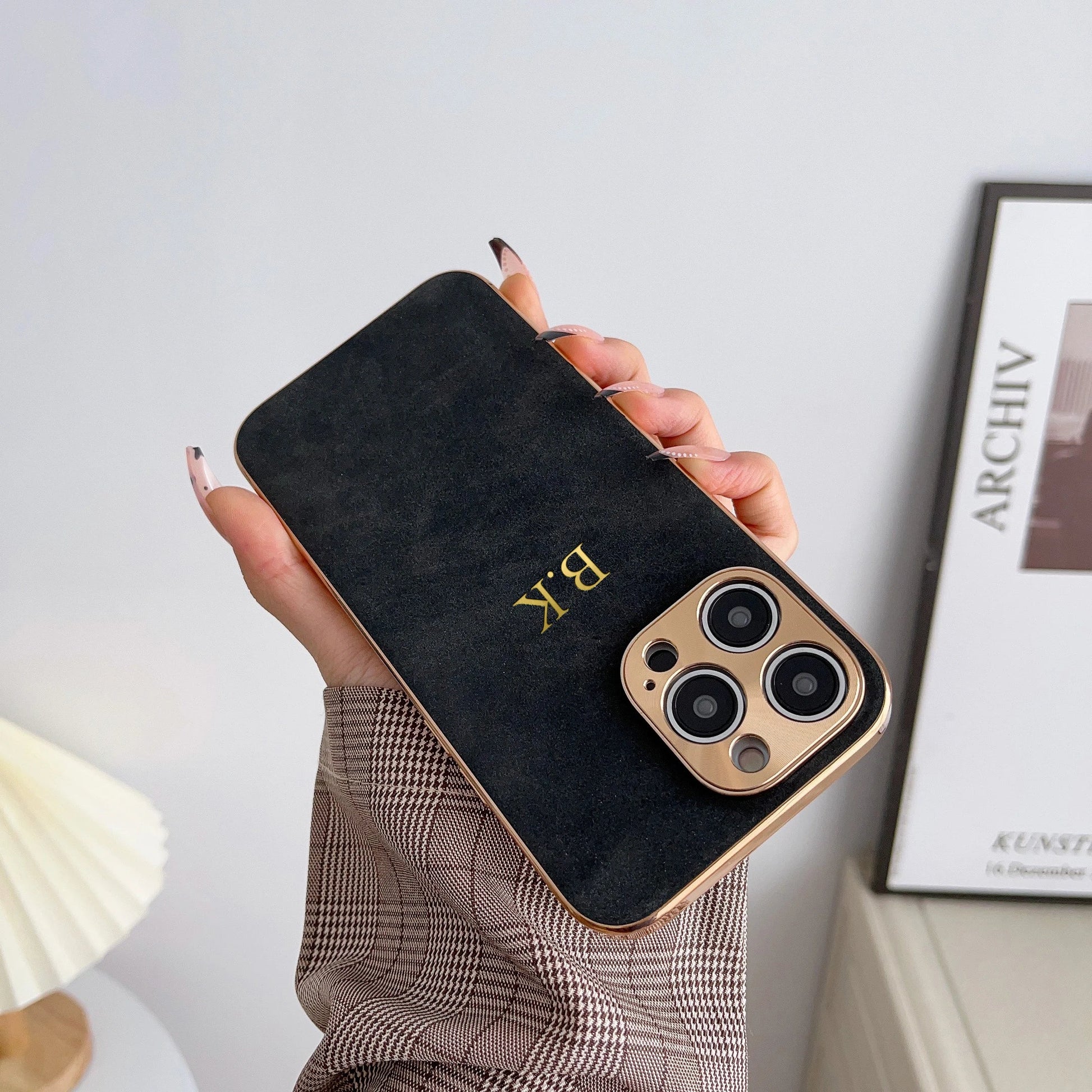 Leather Personalised Customized Name Case For Iphone 11 12 13 14 15 16 Pro Max Plating Frame Lambskin Initials Cover 16 11 15Pro Caseverse