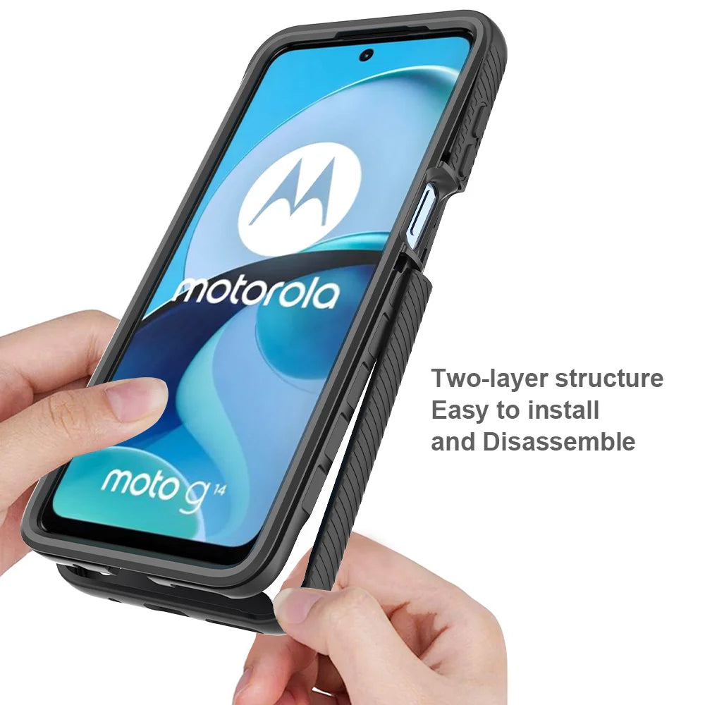 Moto G24 Shockproof Clear Case Built in Screen Protector Full Body Rugged Defender Cover for Motorola G04/G04S Case - Caseverse