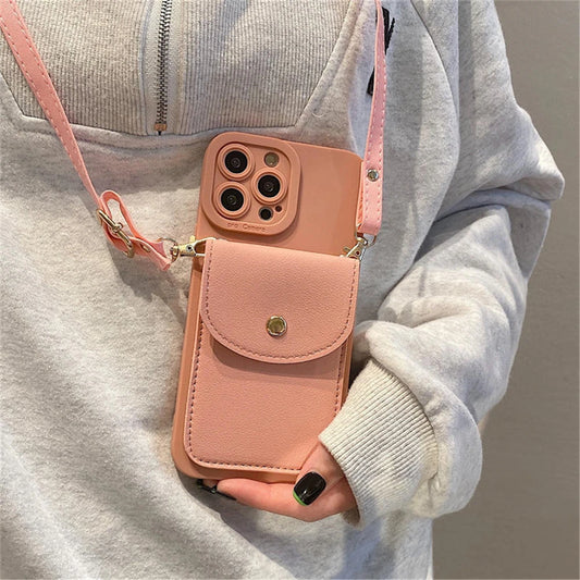 Wallet Leather Crossbody Neckband Lanyard Phone Case for iPhone 15 14 11 12 13 Pro Max X XS XR 7 8 Plus Luxury Card Holder Cover - Caseverse