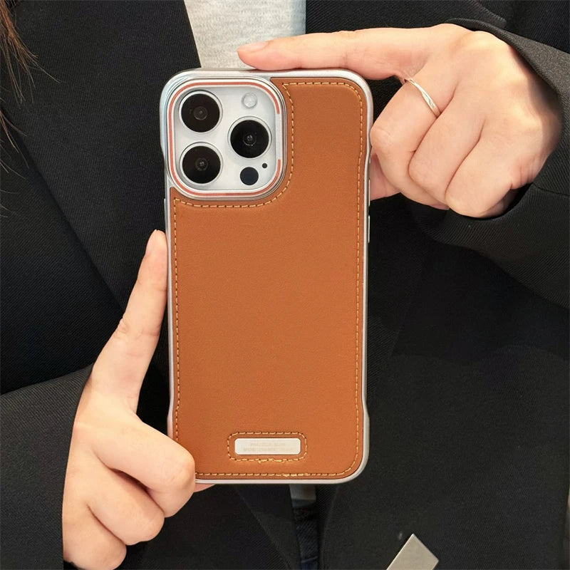 Phone Case Luxury Matte PU Leather Frameless For iPhone 16 15 14 13 12 Pro Max Plus Metal Lens Protection Shockproof Back Cover Caseverse