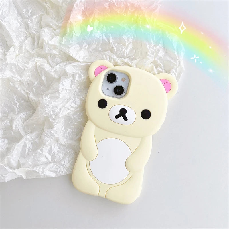 Cute 3D Cartoon Rilakkuma Bear Phone Case for iPhone 16 promax 15 14 13 12 11 Pro Max Xs XR 6 7 8 Plus SE Soft Silicone Cover - Caseverse