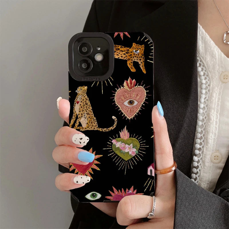 Heart Shaped Leopard Phone Cases for Iphone 11 Iphone 16 Pro Max Iphone 13 Pro Max Iphone 14 Pro Max Iphone 15 Pro Max Case Caseverse