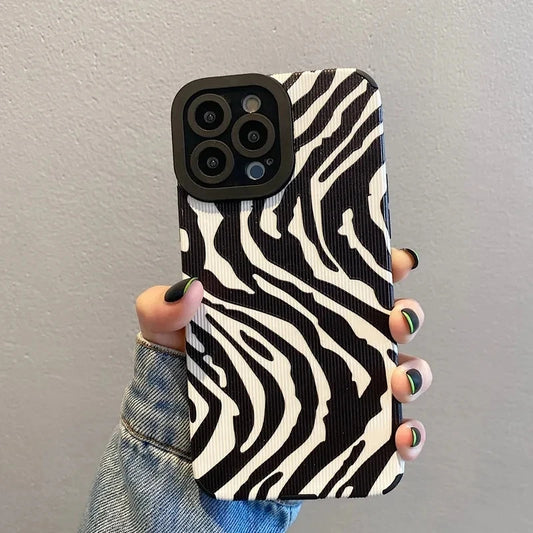 Fashion Zebra Stripes Silicone Case For iPhone 15 12 13 14 Plus 11 16 Pro Max Mini X XS XR 7 8 SE Soft Leather Shockproof Cover - Caseverse