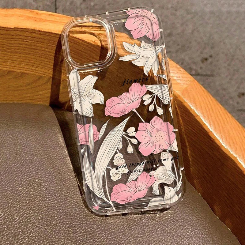 Metal Tulip Pattern Airbag Protective Phone Case For iPhone 14 13 11 15 16 Pro Max 16E 12 Mini XS XR X 8 7 Plus SE 2 Plus Cover Caseverse