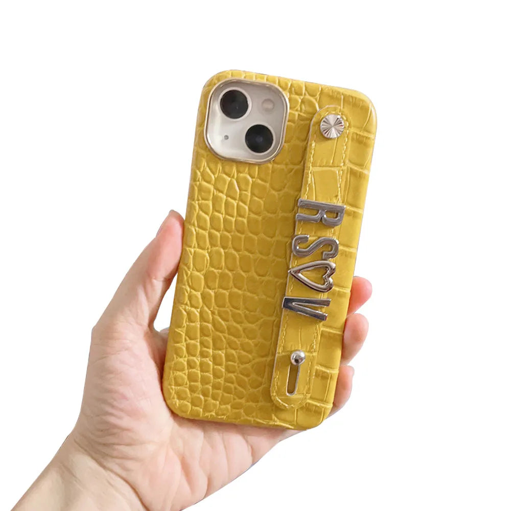 Luxury Custom Personalised Name Silver Metal Letter Charm Leather Phone Cases For Iphone 14 13 12 11 15 Pro Max 16 pro max Cover Caseverse